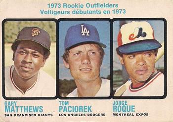1973 O-Pee-Chee #606 1973 Rookie Outfielders (Gary Matthews / Tom Paciorek / Jorge Roque) Front