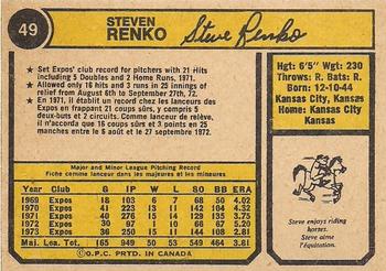 1974 O-Pee-Chee #49 Steve Renko Back