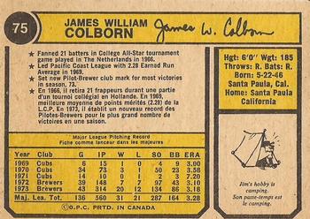 1974 O-Pee-Chee #75 Jim Colborn Back