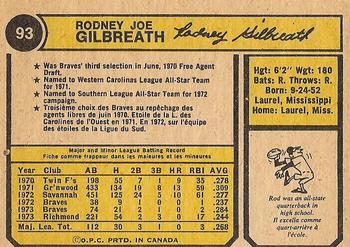 1974 O-Pee-Chee #93 Rod Gilbreath Back