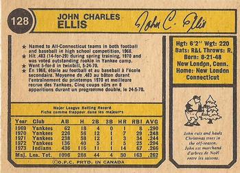 1974 O-Pee-Chee #128 John Ellis Back