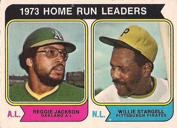1974 O-Pee-Chee #202 1973 Home Run Leaders (Reggie Jackson / Willie Stargell) Front