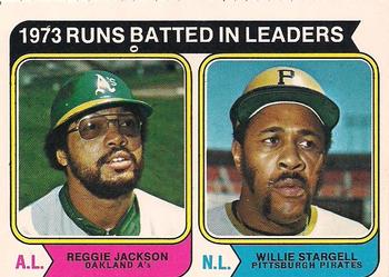 1974 O-Pee-Chee #203 1973 Runs Batted In Leaders (Reggie Jackson / Willie Stargell) Front