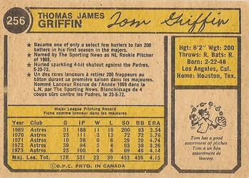 1974 O-Pee-Chee #256 Tom Griffin Back