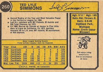 1974 O-Pee-Chee #260 Ted Simmons Back