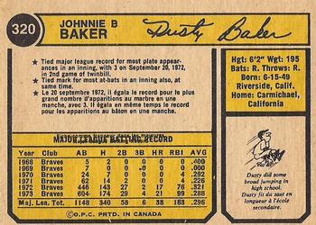 1974 O-Pee-Chee #320 Dusty Baker Back