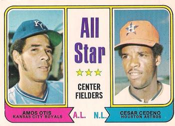 1974 O-Pee-Chee #337 All-Star Center Fielders (Amos Otis / Cesar Cedeno) Front