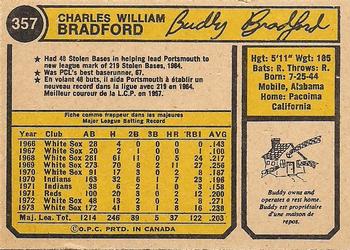 1974 O-Pee-Chee #357 Buddy Bradford Back