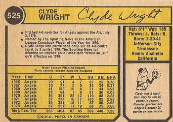 1974 O-Pee-Chee #525 Clyde Wright Back