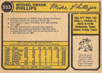 1974 O-Pee-Chee #533 Mike Phillips Back