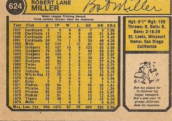 1974 O-Pee-Chee #624 Bob Miller Back