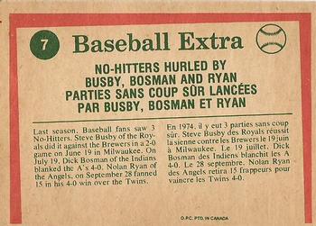 1975 O-Pee-Chee #7 Steve Busby / Dick Bosman / Nolan Ryan Back