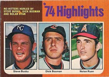 1975 O-Pee-Chee #7 Steve Busby / Dick Bosman / Nolan Ryan Front