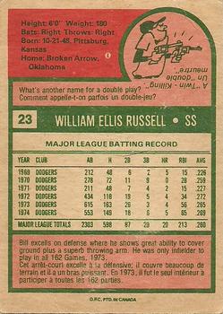 1975 O-Pee-Chee #23 Bill Russell Back