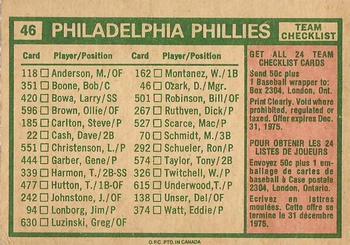1975 O-Pee-Chee #46 Philadelphia Phillies / Danny Ozark Back