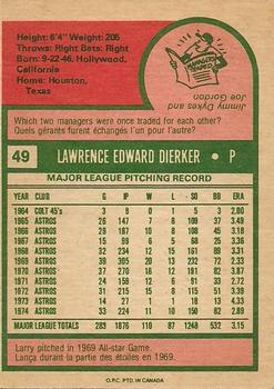 1975 O-Pee-Chee #49 Larry Dierker Back