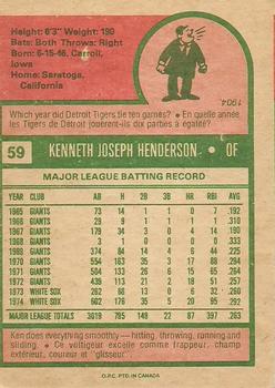 1975 O-Pee-Chee #59 Ken Henderson Back