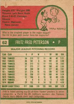 1975 O-Pee-Chee #62 Fritz Peterson Back
