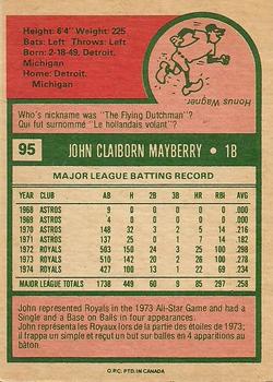 1975 O-Pee-Chee #95 John Mayberry Back