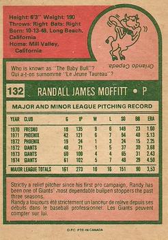 1975 O-Pee-Chee #132 Randy Moffitt Back