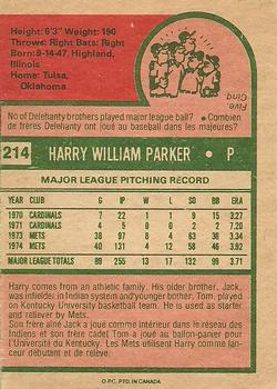 1975 O-Pee-Chee #214 Harry Parker Back