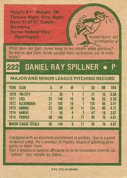 1975 O-Pee-Chee #222 Dan Spillner Back
