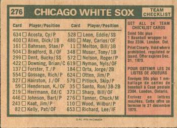 1975 O-Pee-Chee #276 Chicago White Sox / Chuck Tanner Back