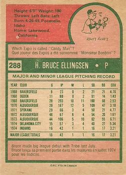 1975 O-Pee-Chee #288 Bruce Ellingsen Back