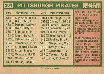 1975 O-Pee-Chee #304 Pittsburgh Pirates / Danny Murtaugh Back