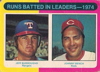 1975 O-Pee-Chee #308 1974 RBI Leaders (Jeff Burroughs / Johnny Bench) Front