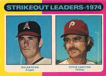 1975 O-Pee-Chee #312 1974 Strikeout Leaders (Nolan Ryan / Steve Carlton) Front