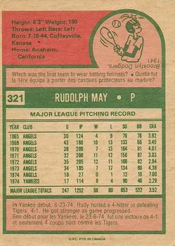 1975 O-Pee-Chee #321 Rudy May Back