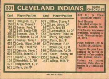 1975 O-Pee-Chee #331 Cleveland Indians / Frank Robinson Back