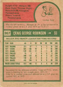 1975 O-Pee-Chee #367 Craig Robinson Back