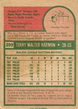 1975 O-Pee-Chee #399 Terry Harmon Back