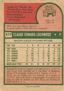 1975 O-Pee-Chee #417 Skip Lockwood Back