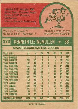 1975 O-Pee-Chee #473 Ken McMullen Back