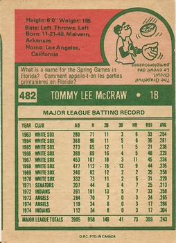 1975 O-Pee-Chee #482 Tom McCraw Back