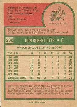 1975 O-Pee-Chee #538 Duffy Dyer Back