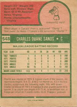 1975 O-Pee-Chee #548 Charlie Sands Back