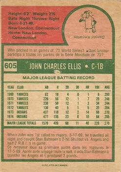 1975 O-Pee-Chee #605 John Ellis Back