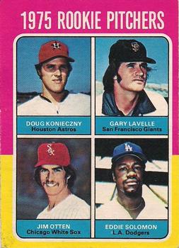 1975 O-Pee-Chee #624 1975 Rookie Pitchers (Doug Konieczny / Gary Lavelle / Jim Otten / Eddie Solomon) Front
