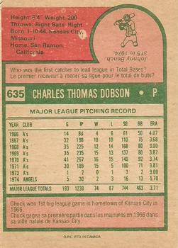 1975 O-Pee-Chee #635 Chuck Dobson Back