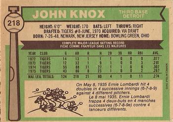 1976 O-Pee-Chee #218 John Knox Back