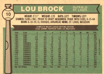 1976 O-Pee-Chee #10 Lou Brock Back
