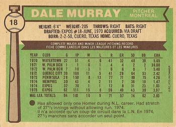 1976 O-Pee-Chee #18 Dale Murray Back