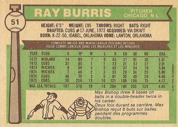 1976 O-Pee-Chee #51 Ray Burris Back