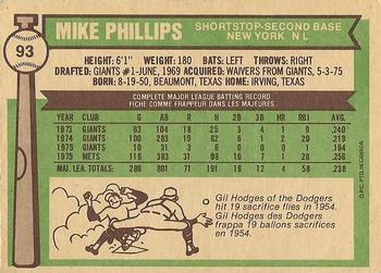 1976 O-Pee-Chee #93 Mike Phillips Back