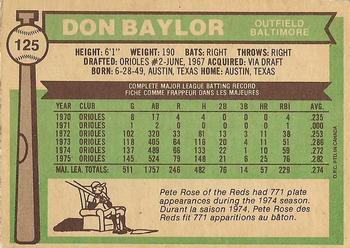 1976 O-Pee-Chee #125 Don Baylor Back