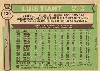 1976 O-Pee-Chee #130 Luis Tiant Back